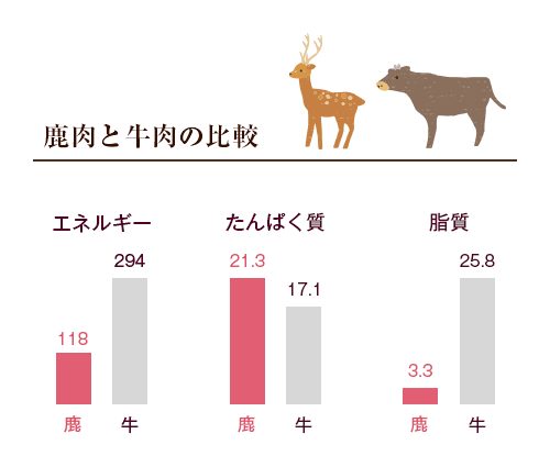 鹿肉と牛肉の栄養比較